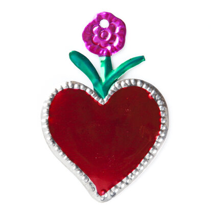 figuur van blik hart rood en bloem roze