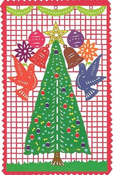 kerstkaart papel picado kerstboom