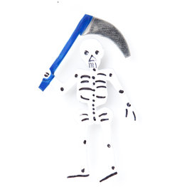 magneetje van blik skelet zeis blauw