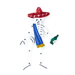 magneetje van blik skelet macho hoed rood