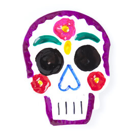 magneetje van blik schedel paars