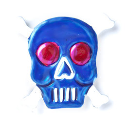 magneetje van blik schedel bot blauw