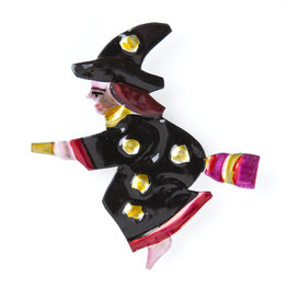 magneetje van blik heks brunette zwart