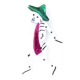 magneetje van blik skelet hoed groen das roze