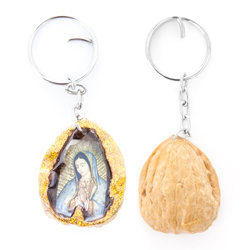 walnoot sleutelhanger guadalupe portret